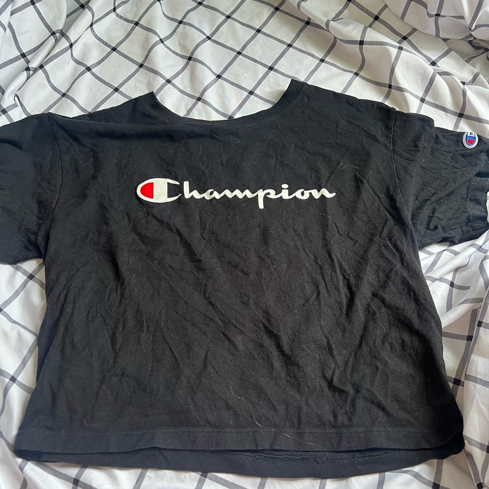 Champion Black Short Sleeve Tee with Logo